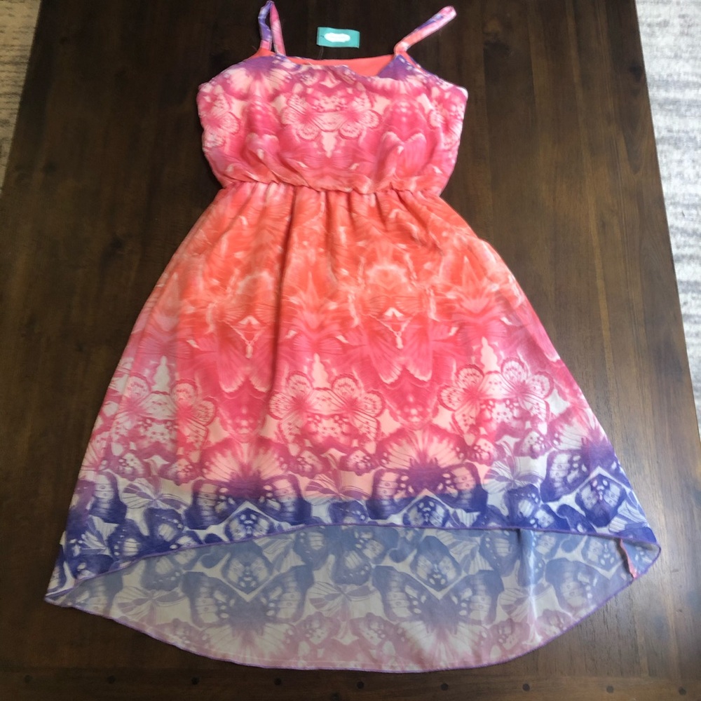 Maurices Pink Orange Purple Butterfly High Low Dress Small NWT